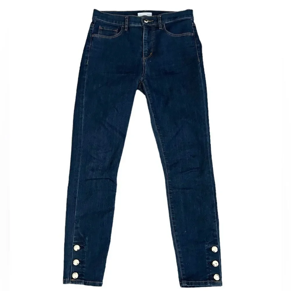 LOFT Dark Wash High Rise Skinny Gold Tone buttons Size 26